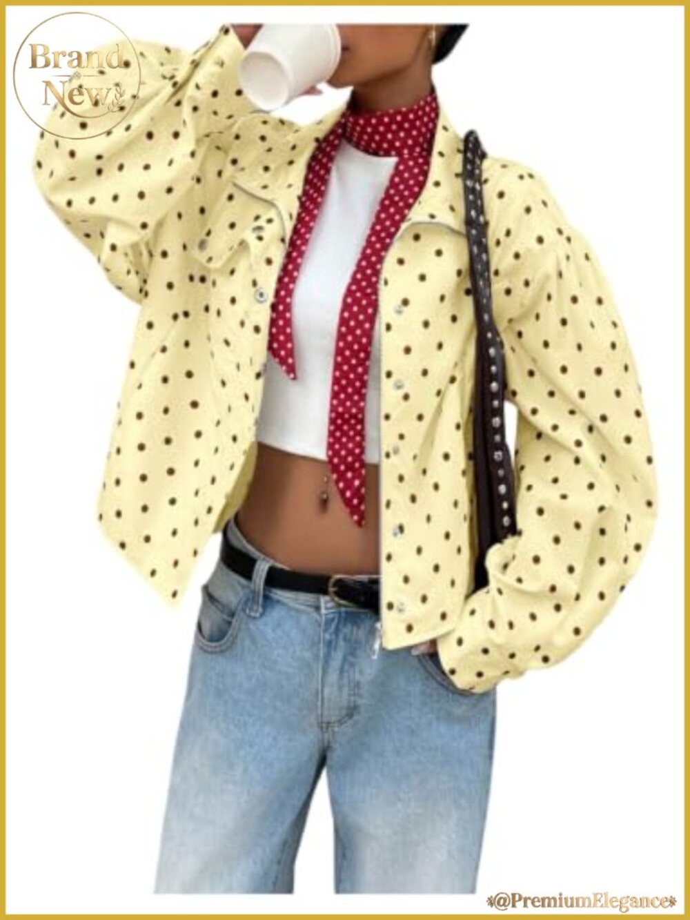 Polka Dots Zip Up Windbreaker Jacket Long Sleeve Stand Collar